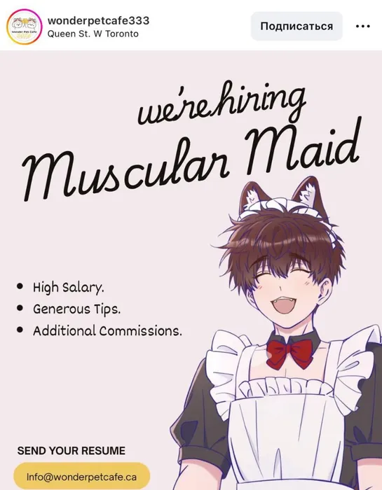 В Канаде кафе нанимает качков, чтобы ходили в костюме горничных и радовали дам. Фото: соцсети