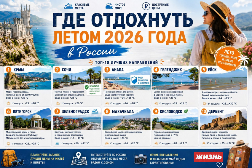 Где недорого отдохнуть летом 2026 года в России. Коллаж: Сорокина Екатерина