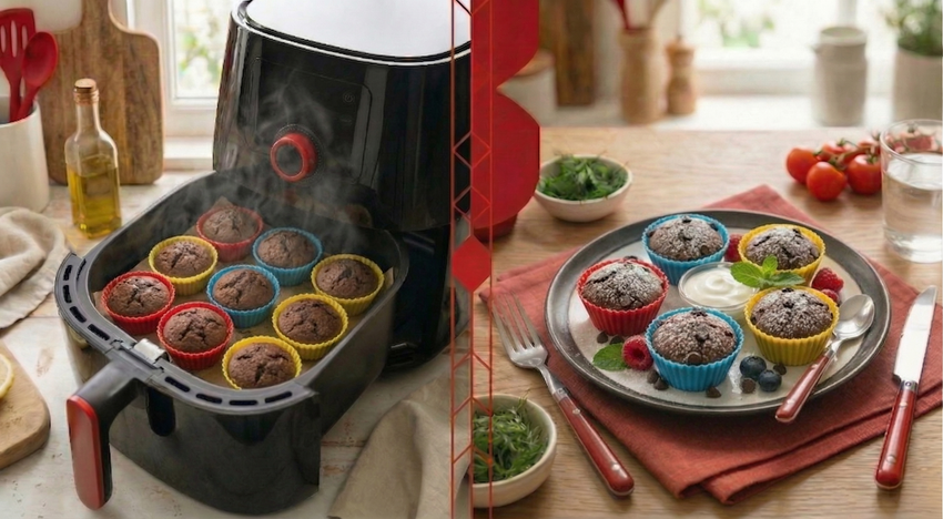 Шоколадные кексы в формах. Фото сгенерировано нейросетью Nano Banana