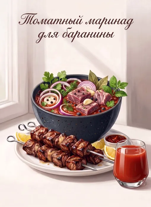 Томатный маринад для баранины. Фото сгенерировано нейросетью Nano Banana
