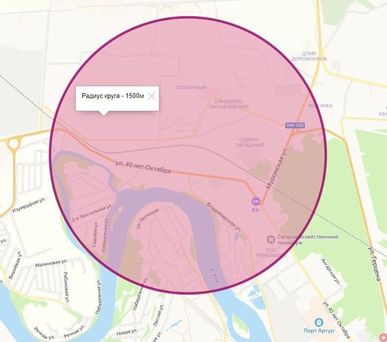 Районы в Канске, которые находятся в зоне риска. Фото: @t.me/kras_mash