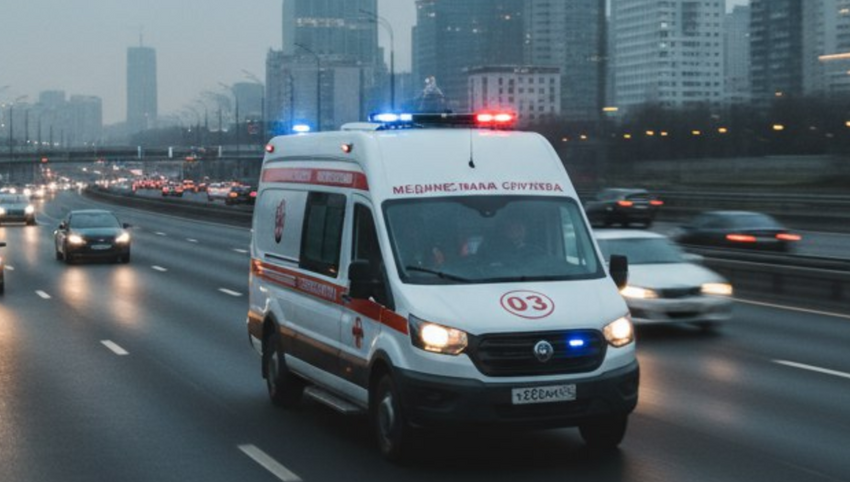 Под Новосибирском беременная женщина пережила аварию на скорой и родила. Фото сгенерировано нейросетью Perplexity по материалам статьи.