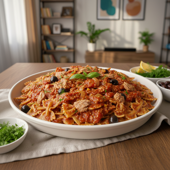 Паста с тунцом. Фото сгенерировано нейросетью Nano Banana