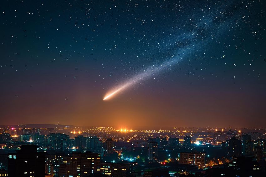 Жители Хабаровска заметили в небе над городом падающую комету. Фото сгенерировано нейросетью midjourney.com по материалам статьи
