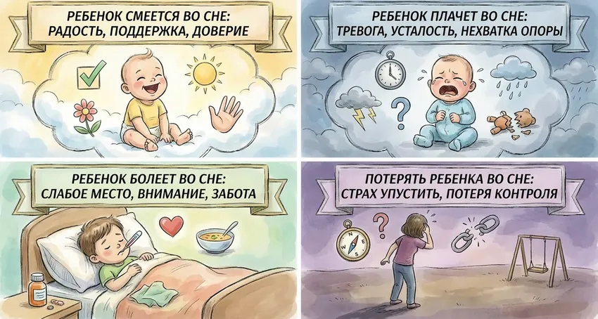 К чему снится радостный или расстроенный ребенок. Коллаж: Гавришева Анна, фото сгенерировано нейросетью Nano Banana