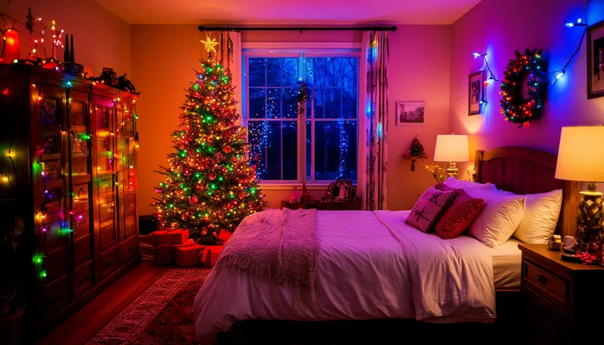 Холодные, мерцающие и дешевые гирлянды вызывают бессонницу и нарушения сна. Фото сгенерировано нейросетью shedevrum.ai по материалам статьи