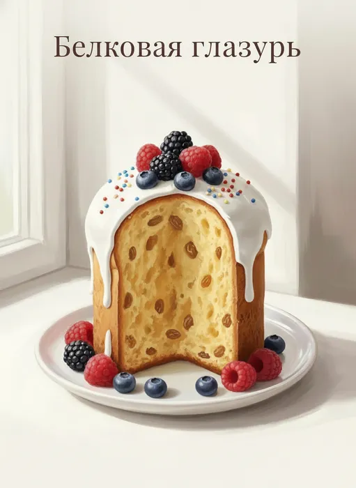 Белковая глазурь для кулича. Фото сгенерировано нейросетью Nano Banana