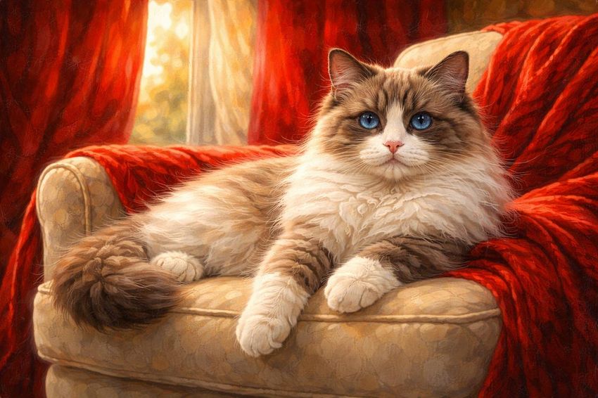 Рэгдолл. Коллаж: Гавришева Анна, фото сгенерировано нейросетью GPT Image