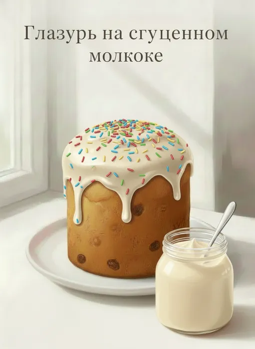 Глазурь на сгущенном молоке для кулича. Фото сгенерировано нейросетью Nano Banana