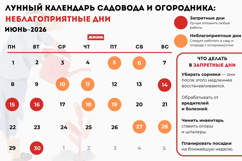 Лунный календарь садовода и огородника на июнь 2026 года: неблагоприятные дни. Коллаж: Гавришева Анна