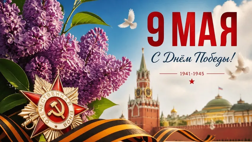 Открытка с Днем Победы. Коллаж: Сорокина Екатерина, фото сгенерировано нейросетью GPT Images