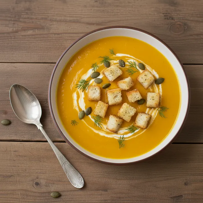 Тыквенный суп-пюре. Фото сгенерировано нейросетью Nano Banana