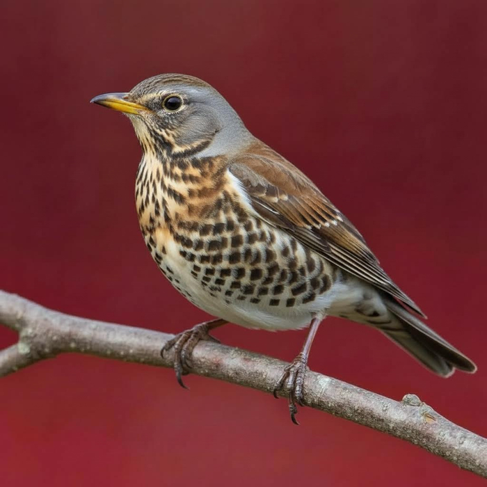 Дрозд-рябинник. Фото сгенерировано нейросетью Nano Banana