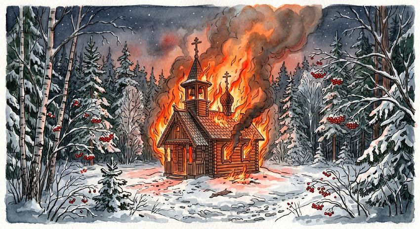 Пожар в церкви во сне. Фото сгенерировано нейросетью Nano Banana
