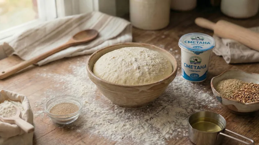 Дрожжевое тесто на сметане. Фото сгенерировано нейросетью Nano Banana