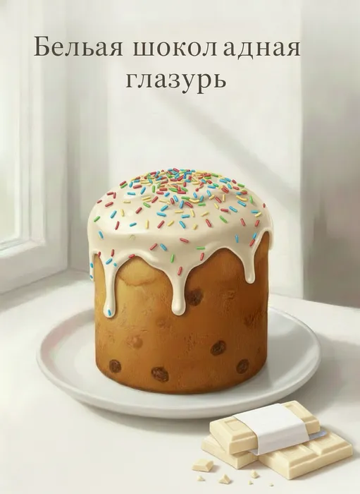 Белая шоколадная глазурь для кулича. Фото сгенерировано нейросетью Nano Banana