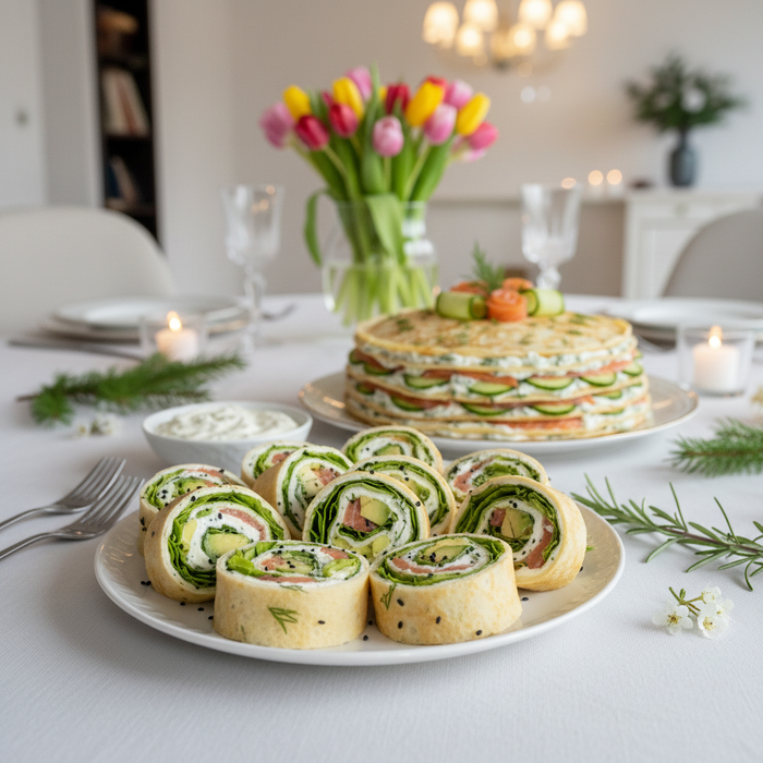 Блинные рулетики «как роллы». Фото сгенерировано нейросетью Nano Banana