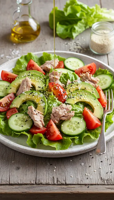 Салат с тунцом и помидорами. Фото сгенерировано нейросетью Nano Banana