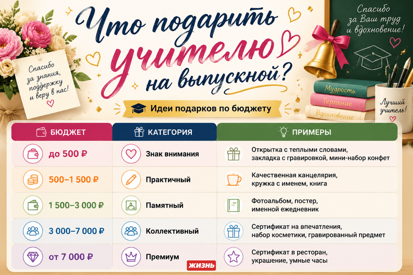 Идеи подарков учителю на выпускной по бюджету. Коллаж: Сорокина Екатерина