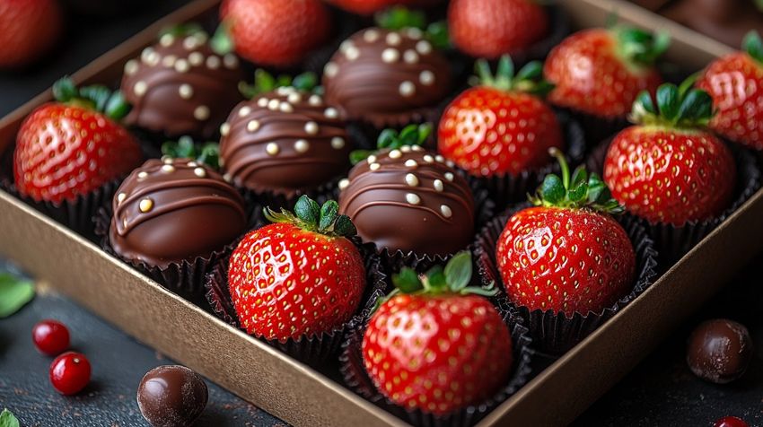 Ягоды и конфеты — один из вариантов подарка на 8 Марта. Фото сгенерировано нейросетью midjourney.com по мотивам публикации