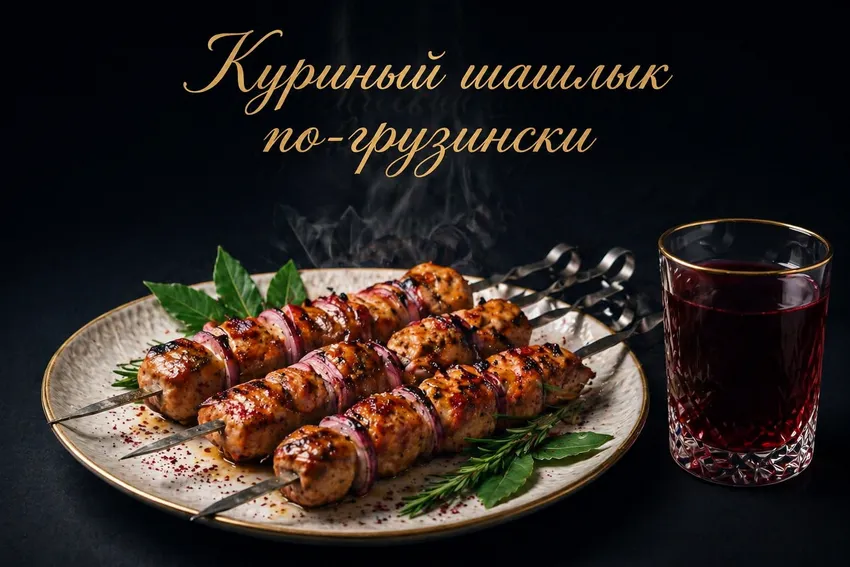 Куриный шашлык по-грузински. Фото сгенерировано нейросетью GPT Images