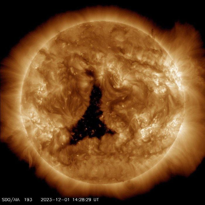 На Солнце взорвалась гигантская корональная дыра размером в 60 раз больше Земли. Фото: spaceweatherlive.com