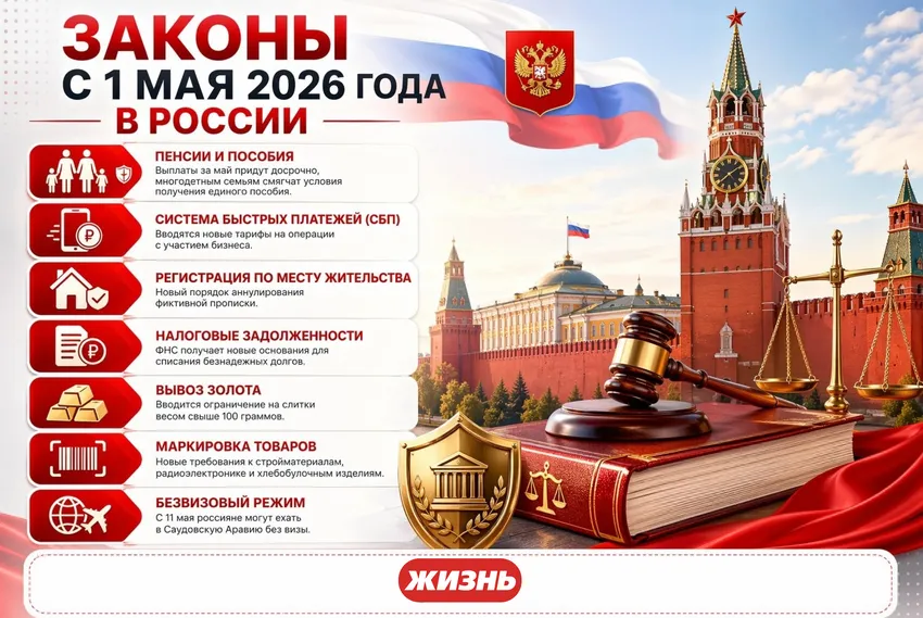 Какие законы вступают в силу с 1 мая 2026 года в России. Коллаж: Сорокина Екатерина, фото сгенерировано нейросетью GPT Images