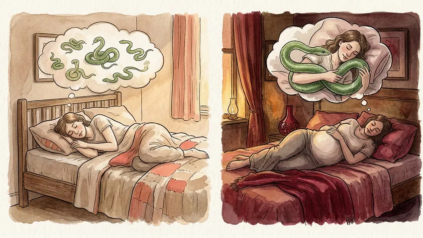 К чему снится змея женщине. Фото сгенерировано нейросетью Nano Banana