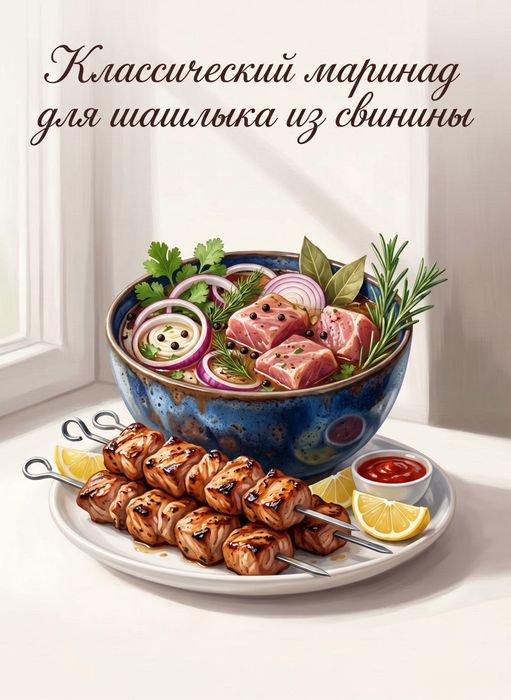 Классический маринад для шашлыка из свинины. Фото сгенерировано нейросетью Nano Banana