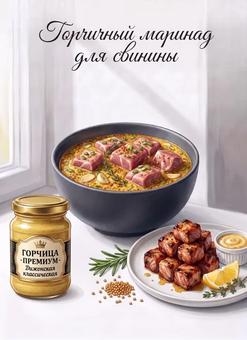 Горчичный маринад для свинины. Фото сгенерировано нейросетью Nano Banana