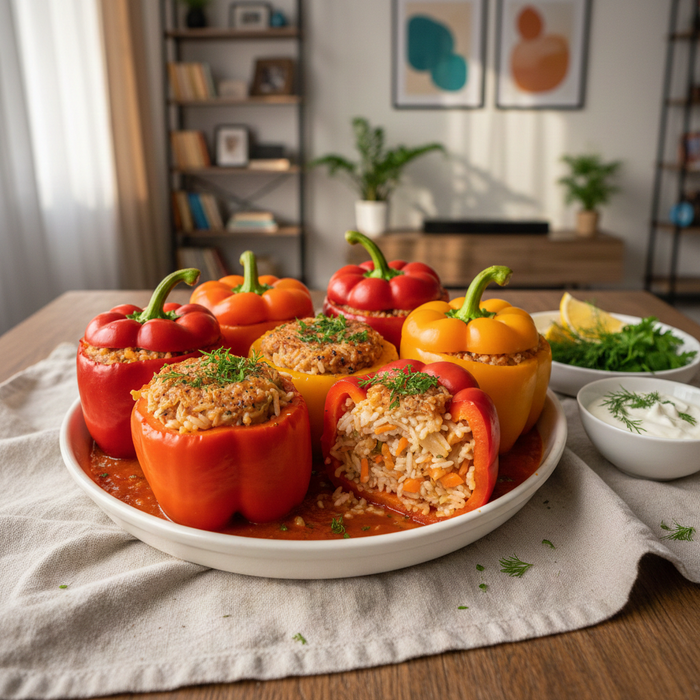Фаршированные рисом перцы. Фото сгенерировано нейросетью Nano Banana