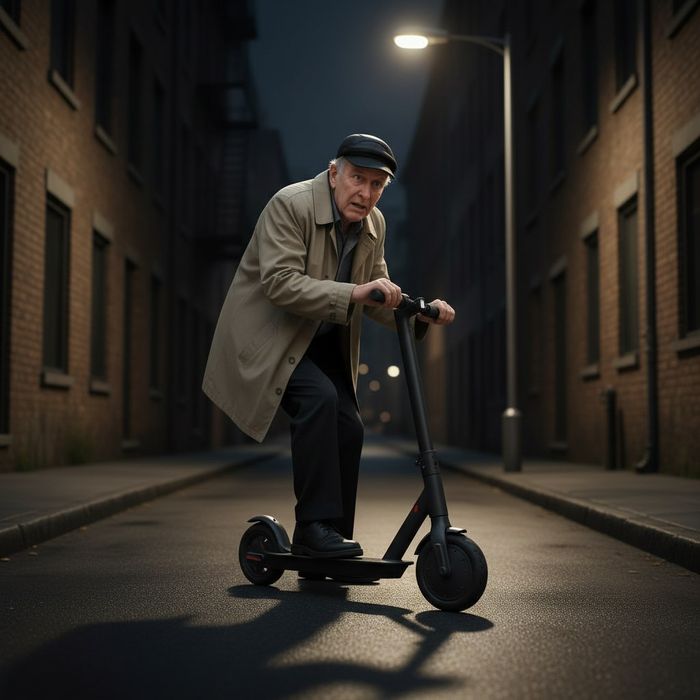 Под Красноярском дед пытался украсть арендный самокат, чтобы подарить его внуку. Фото сгенерировано нейросетью Perplexity по материалам статьи.
