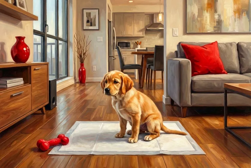 Как приучить щенка к пеленке в квартире. Фото сгенерировано нейросетью Nano Banana