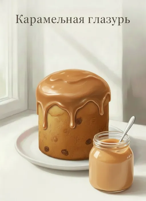 Карамельная глазурь для кулича. Фото сгенерировано нейросетью Nano Banana