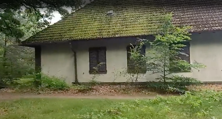 На заднем дворе все окна виллы закрыты ставнями