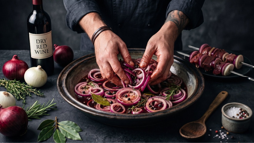 Как замариновать лук для шашлыка за 15 минут. Фото сгенерировано нейросетью Nano Banana