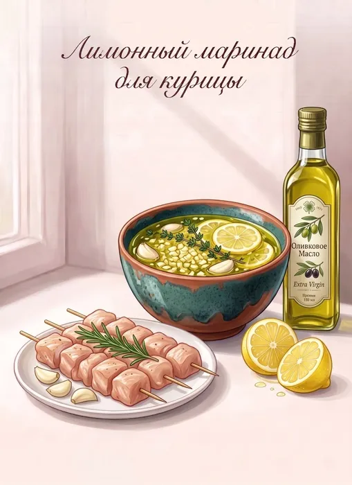 Лимонный маринад для курицы. Фото сгенерировано нейросетью Nano Banana