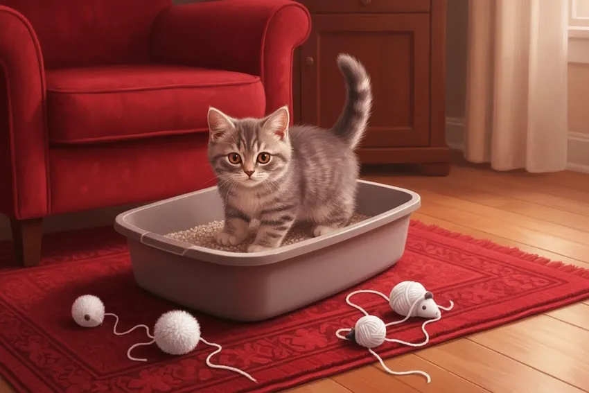 Как приучить котенка к лотку. Фото сгенерировано нейросетью Nano Banana