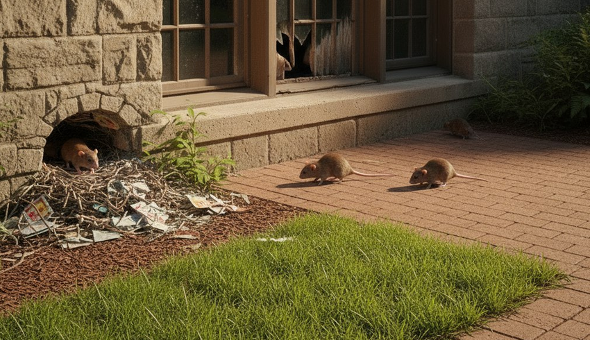 В Подмосковье крысиная банда построила себе город во дворе жилого дома. Фото сгенерировано нейросетью Perplexity по материалам статьи.