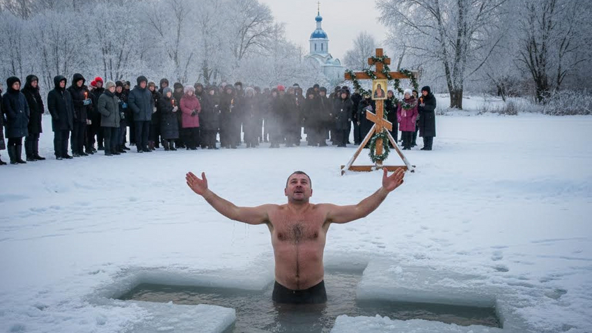 Крещение в 2026 году. Фото сгенерировано нейросетью Nano Banana