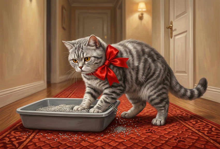 Как приучить взрослого кота к лотку. Фото сгенерировано нейросетью Nano Banana