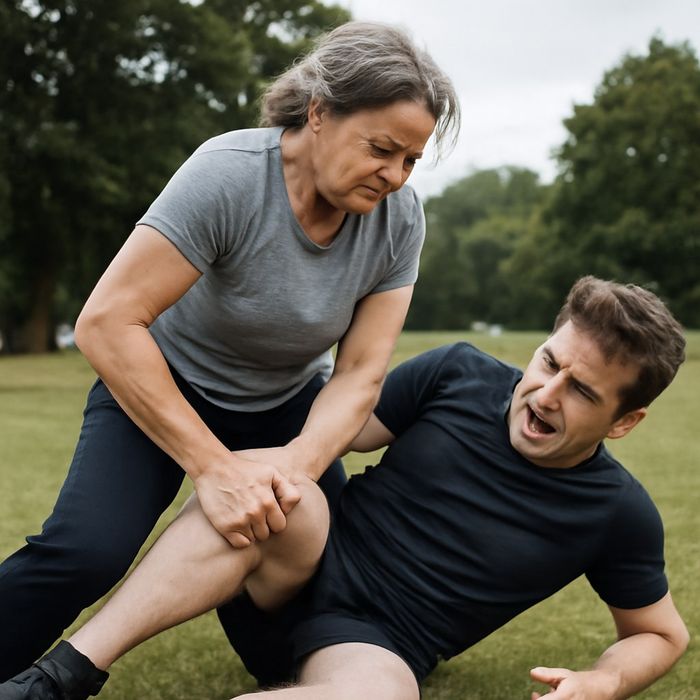 В Иркутске теща деревянной палкой сломала ногу экс-зятю, который обидел ее дочь. Фото сгенерировано нейросетью Perplexity по материалам статьи.