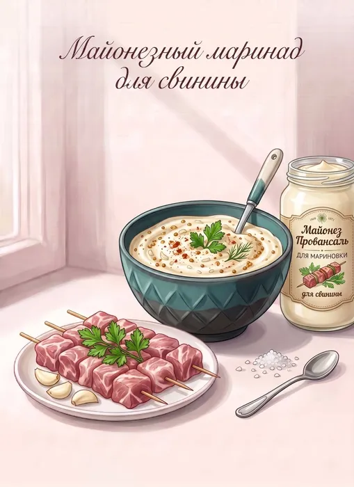 Майонезный маринад для свинины. Фото сгенерировано нейросетью Nano Banana