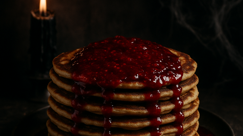 Десерт «Кровавые блины». Фото сгенерировано нейросетью GPT-Image