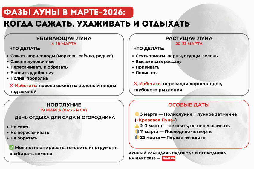 Фазы Луны в марте 2026 года. Коллаж: Гавришева Анна