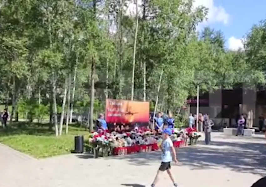 В Тынде люди несут цветы и игрушки к стихийному мемориалу жертв крушения Ан-24. Фото: t.me/shot_shot