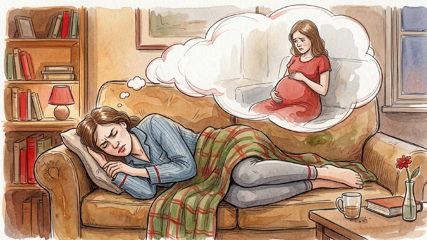 К чему снится беременность незамужней девушке. Коллаж: Сорокина Екатерина, фото сгенерировано нейросетью Nano Banana