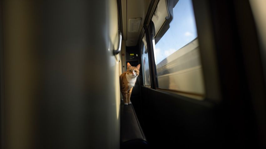 Котейка свободно гулял по поезду. Фото сгенерировано нейросетью midjourney.com по мотивам публикации