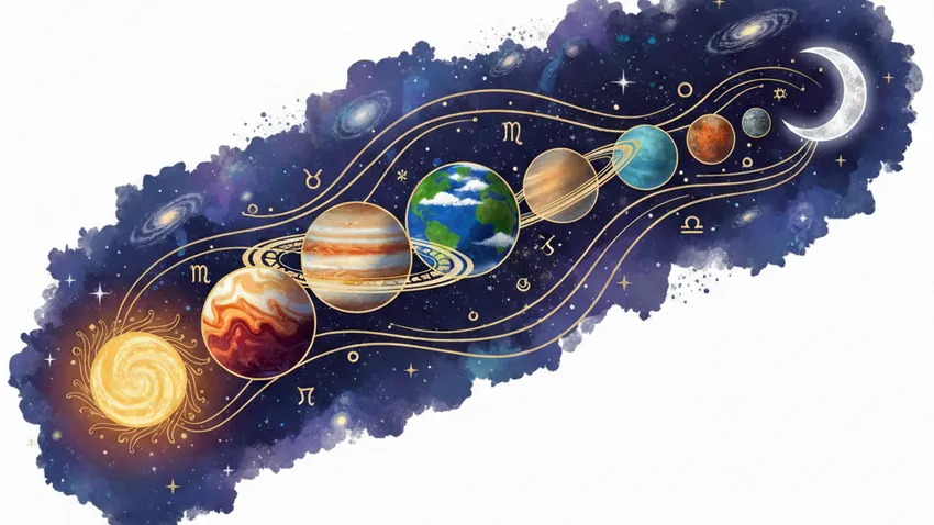 Астрологическое значение парада планет. Фото сгенерировано нейросетью Nano Banana
