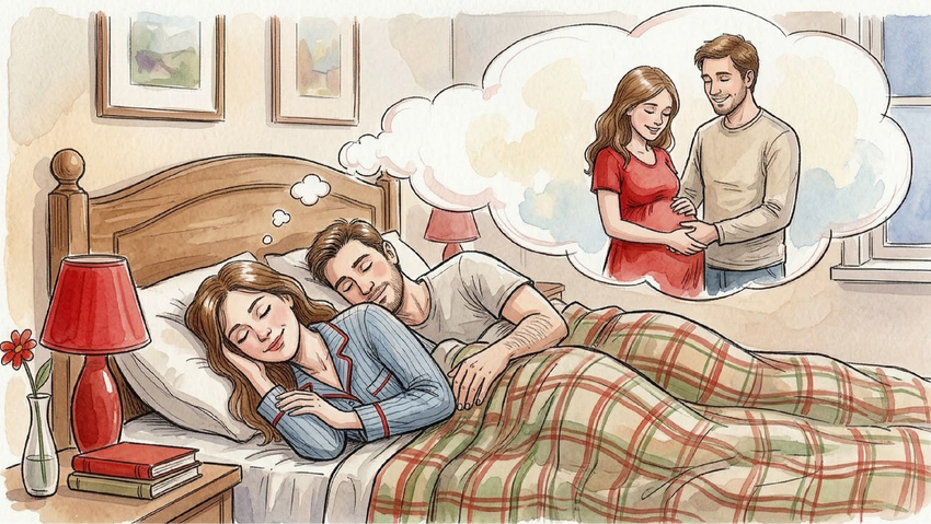 К чему снится беременность замужней женщине. Коллаж: Сорокина Екатерина, фото сгенерировано нейросетью Nano Banana